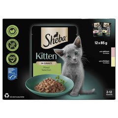 Sheba Mixed Selection Kitten Food Pouch in Gravy 12 x 85g(Pack of 4)