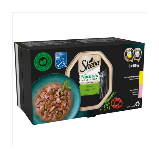 Sheba Nature's Collection Adult Cat Food Tray Mixed Selection in Gravy 8 x 85g (Pack of 4)