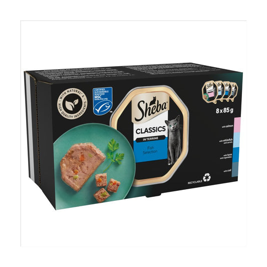 Sheba Classics Adult Cat Food Tray with Salmon in Terrine 8 x 85g (Pack of 4)