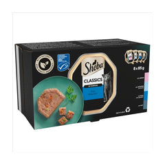 Sheba Classics Adult Cat Food Tray with Salmon in Terrine 8 x 85g (Pack of 4)