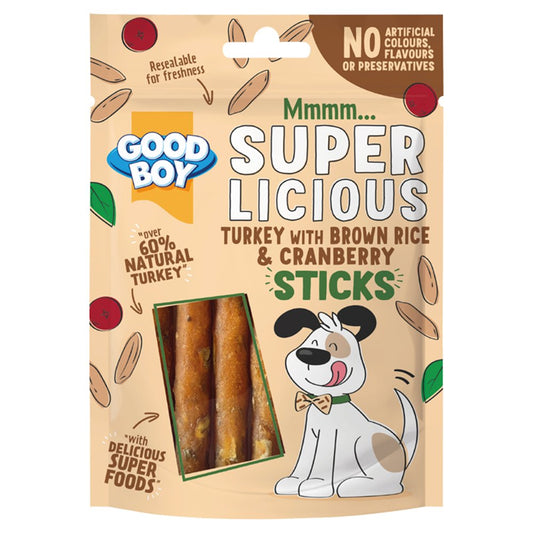Good Boy Superlicious Turkey with Brown Rice & Cranberry Sticks 70g (Pack of 14)