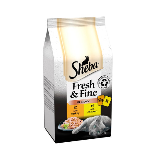 Sheba Fresh & Fine Cat Food Pouches Chicken & Turkey in Gravy 6 x 50g (Pack of 1) - Hungry Tails