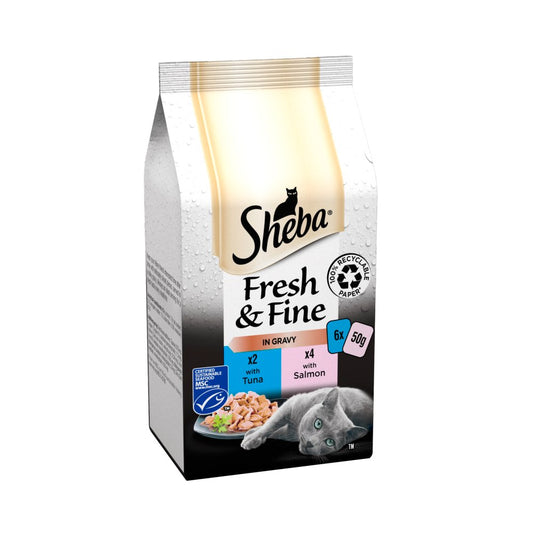 Sheba Fresh & Fine Cat Food Pouches Salmon & Tuna in Gravy 6 x 50g