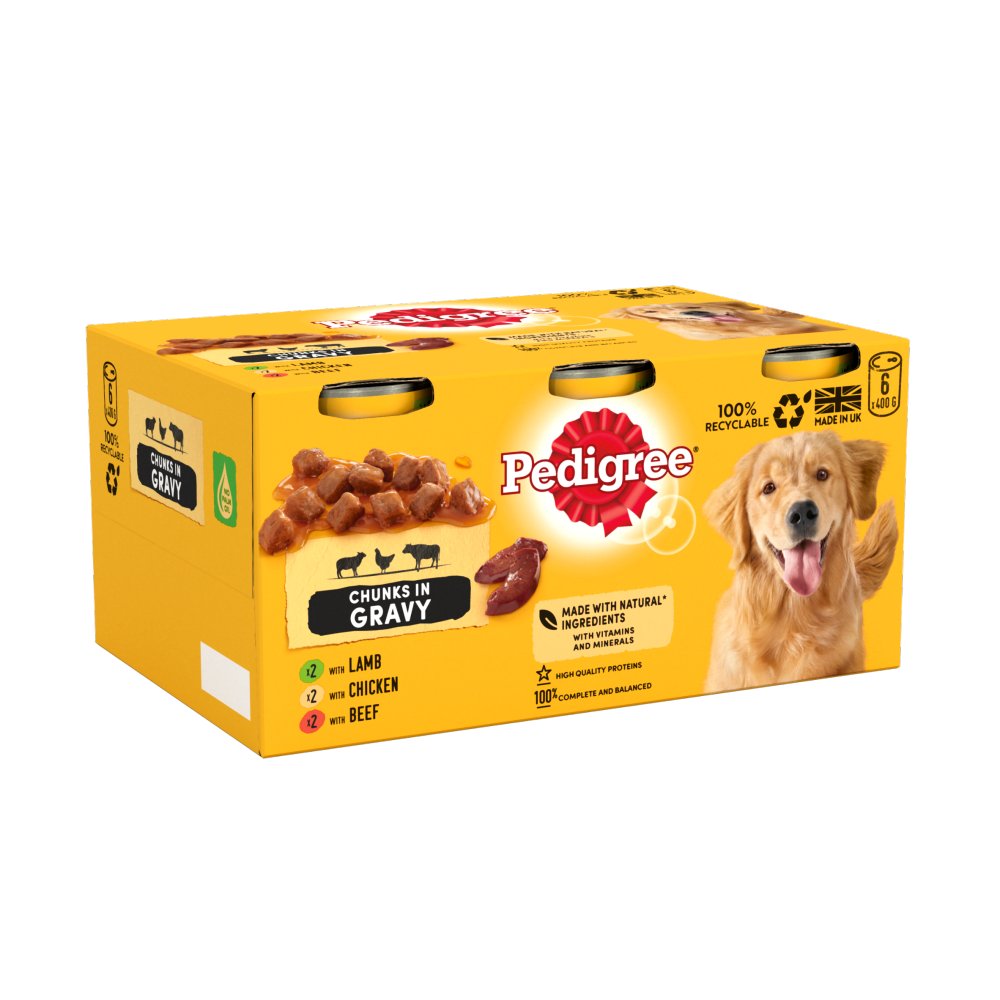 Pedigree Adult Dog Food Tins Mixed in Gravy 6 x 400g (Pack of 1) - Hungry Tails