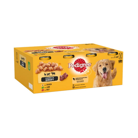 Pedigree Adult Dog Food Tins Mixed in Gravy 12 x  (Pack of 1)