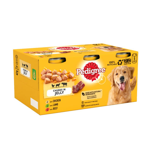 Pedigree Adult Dog Food Tins Mixed in Jelly 6 x 385g (Pack of 1) - Hungry Tails