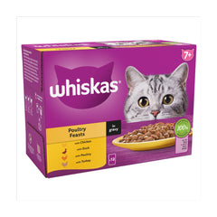 Whiskas 7+ Poultry Feasts Senior Cat Food in Gravy 12 x 85g (Pack of 4)