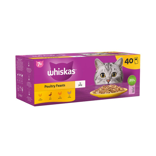 Whiskas 7+ Poultry Feasts Senior Cat Food in Jelly 40 x 85g (Pack of 1)