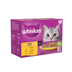 Whiskas 1+ Poultry Feasts, Adult Cat Food Pouches in Gravy 12 x 85g (Pack of 1) - Hungry Tails