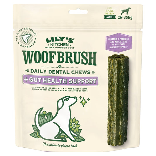 Lily's Kitchen Woofbrush Large Gut Health Dental Dog Chew 7 Pack 329g (Pack of 4)