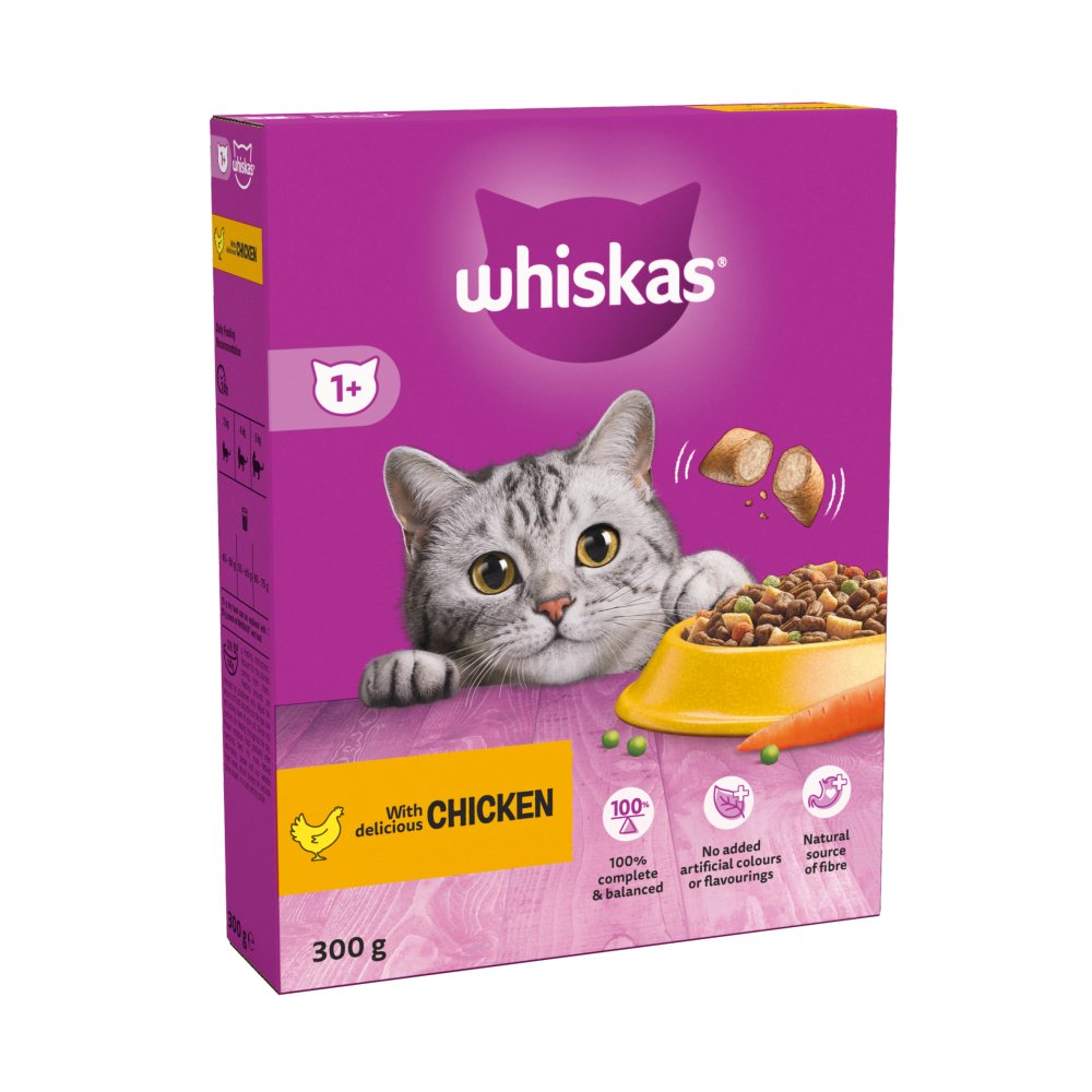 Whiskas 1+ Chicken Adult Dry Cat Food 300g (Pack of 6) - Hungry Tails
