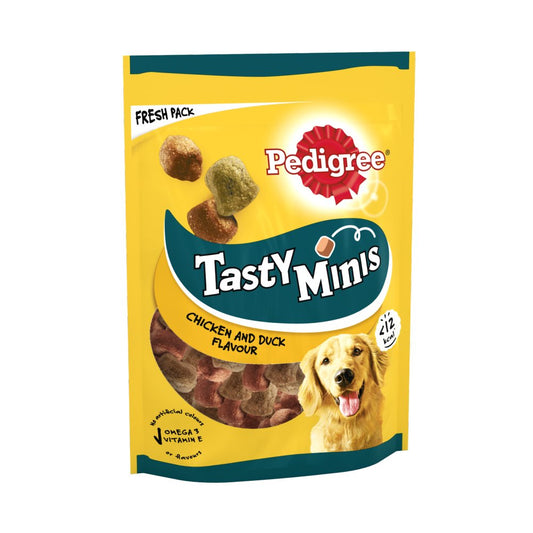Pedigree Tasty Minis Adult Dog Treats Chicken & Duck Chewy Cubes 130g (Pack of 8)