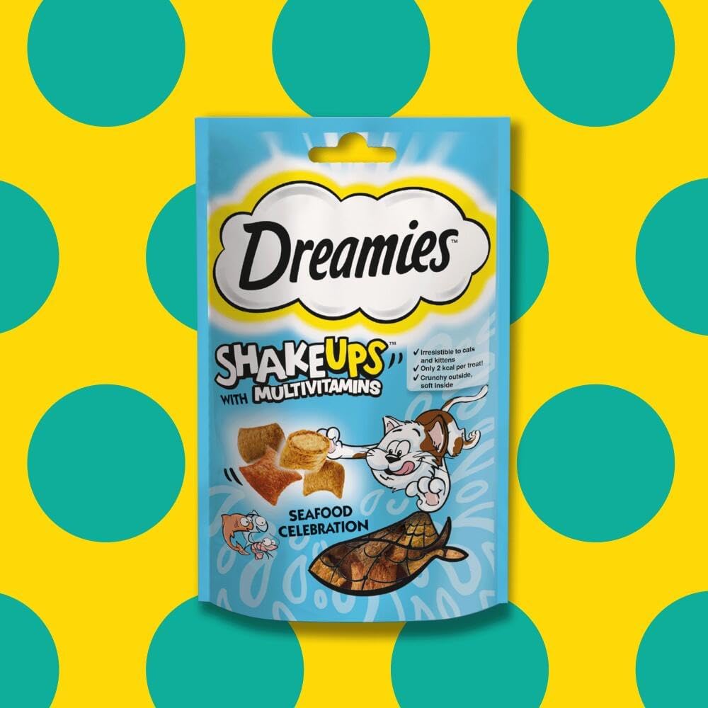 Dreamies Shakeups Multivitamins Seafood Celebration Cat & Kitten Treats 55g (Pack of 8) - Hungry Tails