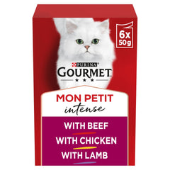 GOURMET Mon Petit Meaty Variety Beef, Chicken, Lamb Wet Cat Food 6x50g (Pack of 8)