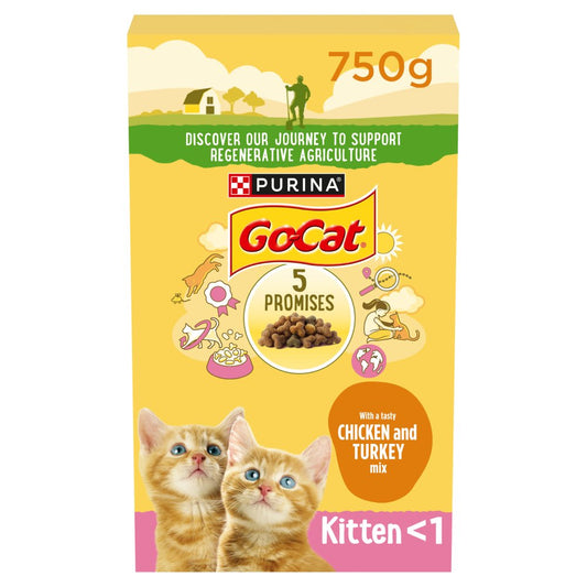 GO-CAT Kitten Chicken, Turkey and Milk Dry Cat Food 750g (Pack of 5)