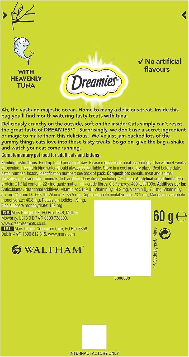 Dreamies Cat Treat Biscuits with Tuna Flavour 60g (Pack of 8) - Hungry Tails