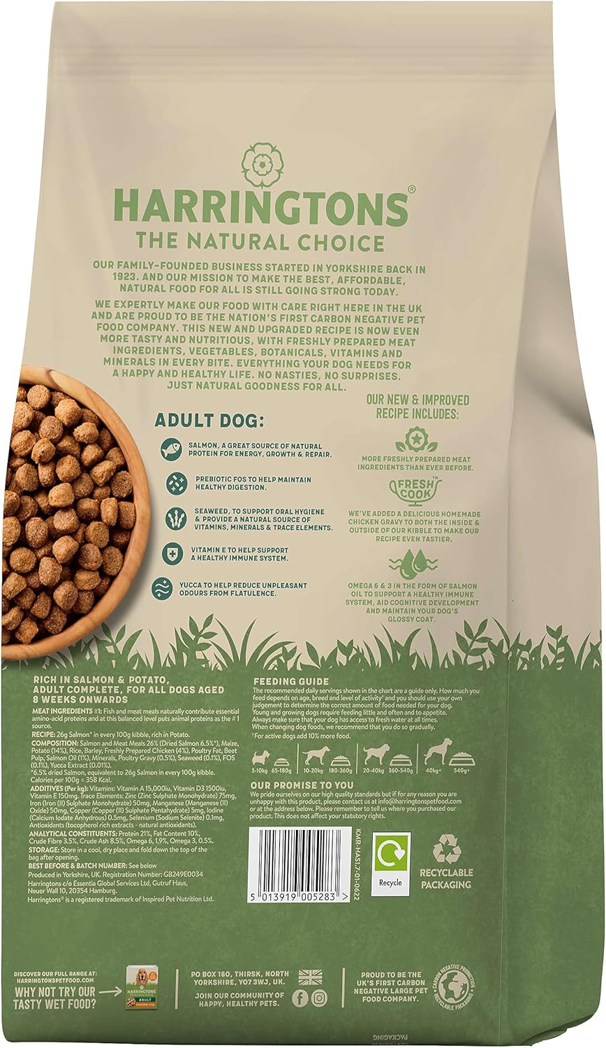 Harringtons Rich in Salmon & Potato Dry Adult Dog Food 1.7kg (Pack of 1) - Hungry Tails