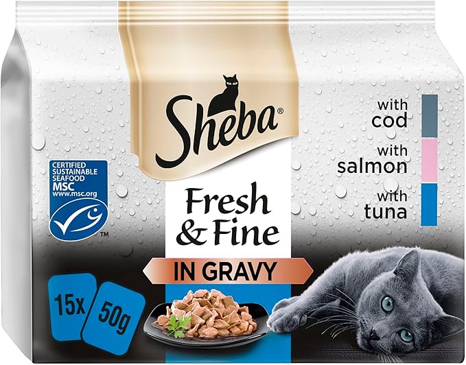Sheba Fresh & Fine Cat Food Pouches Fish in Gravy 15 x 50g (Pack of 1) - Hungry Tails