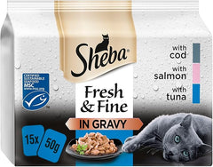 Sheba Fresh & Fine Cat Food Pouches Fish in Gravy 15 x 50g (Pack of 1) - Hungry Tails