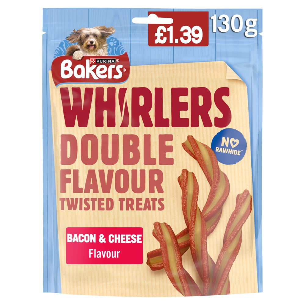 BAKERS Whirlers Bacon and Cheese Dog Treats 130g (Pack of 6) - Hungry Tails
