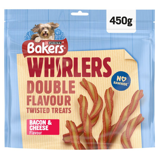 BAKERS Whirlers Bacon and Cheese Dog Treats 450g (Pack of 3) - Hungry Tails