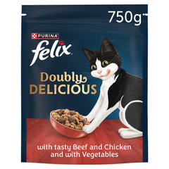 Felix Doubly Delicious Beef Chicken & Vegetables Dry Cat Food 750g (Pack of 4) - Hungry Tails