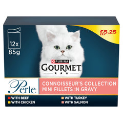 Gourmet Perle Connoisseur's Collection Mini Fillets in Gravy 12 x 85g (Pack of 1) - Hungry Tails