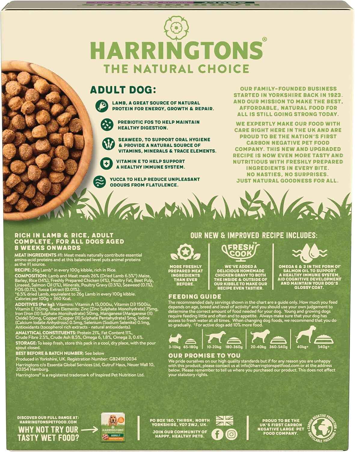 Harringtons Rich in Lamb & Rice Dry Adult Dog Food 1kg(Pack of 5) - Hungry Tails