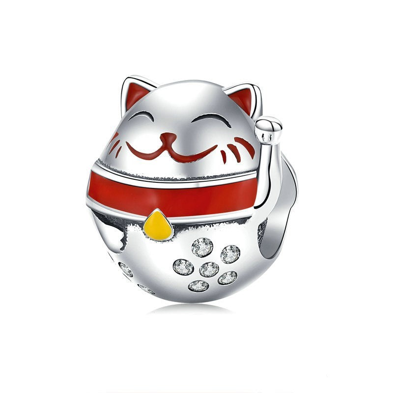 Sterling Silver 925 Maneki Neko Lucky Cat Kitten Paw Animal Family Love Best Friend Bead Charm For Bracelets