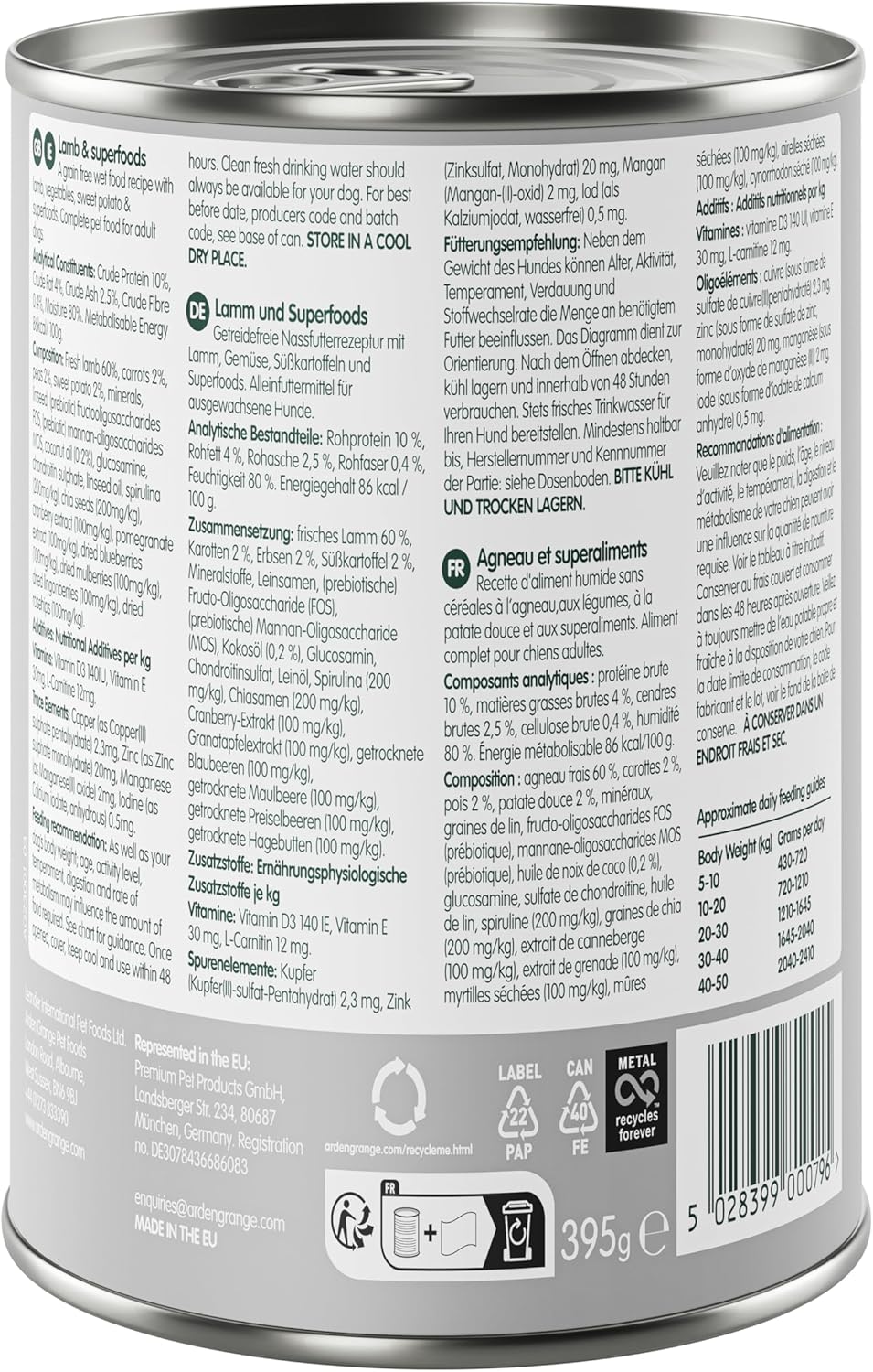 Arden Grange Grain Free Adult Lamb & Superfoods 395g