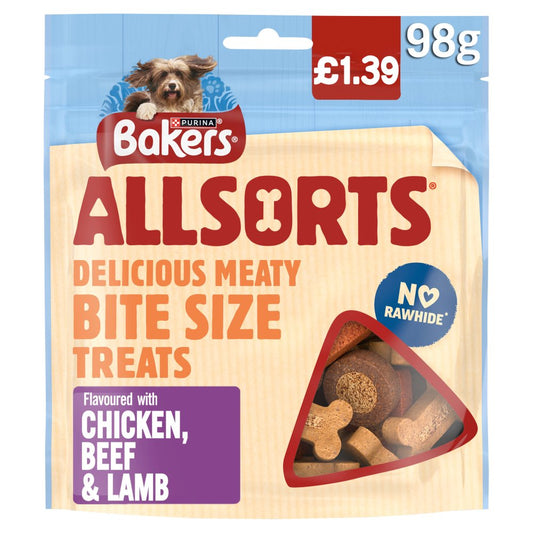 BAKERS Allsorts Chicken, Beef and Lamb Dog Treats 98g (Pack of 6) - Hungry Tails