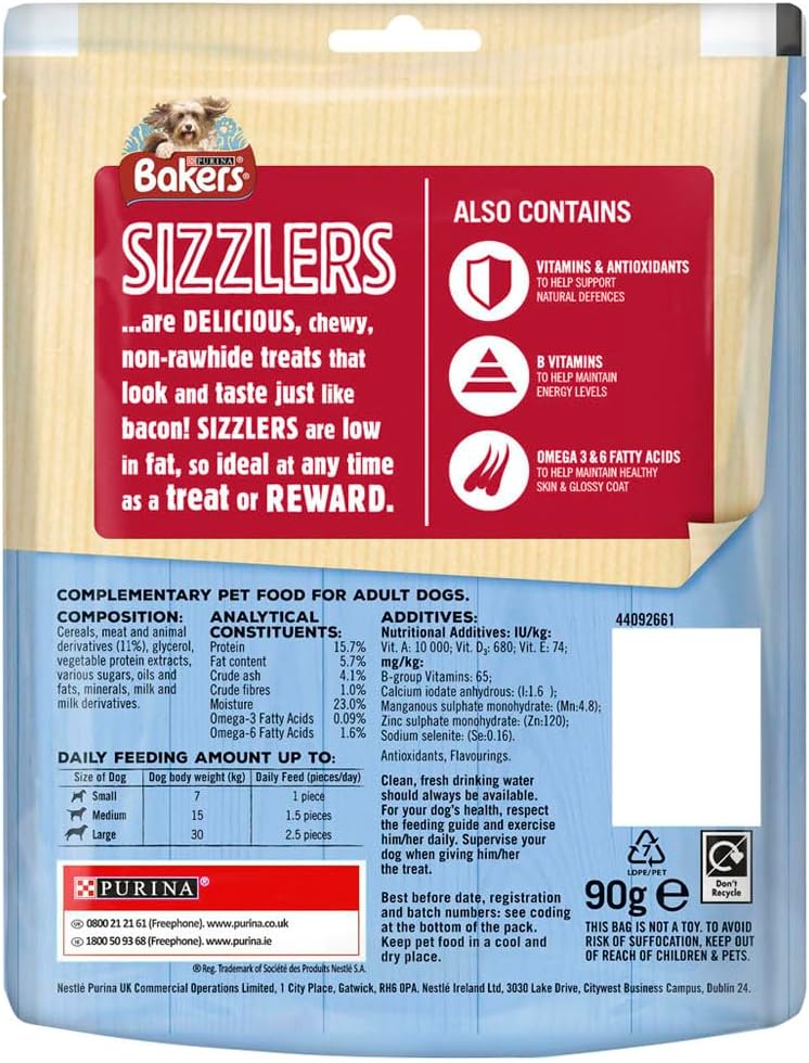 BAKERS Sizzlers Bacon Dog Treats 90g (Pack of 6) - Hungry Tails