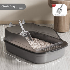 Classic Grey Semi-Enclosed Cat Litter Box Comes with a complimentary litter scoop