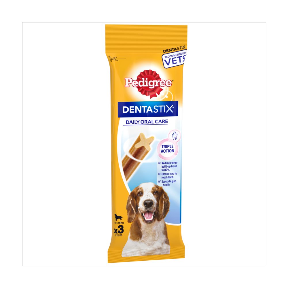 Pedigree Dentastix Daily Adult Medium Dog Treats 3 x Dental Sticks 77g (Pack of 18) - Hungry Tails