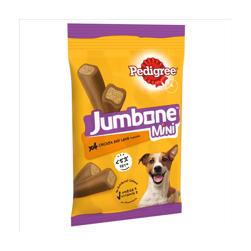 Pedigree Jumbone Mini Adult Dog Treats Chicken & Lamb 4 Chews 160g (Pack of 8) - Hungry Tails