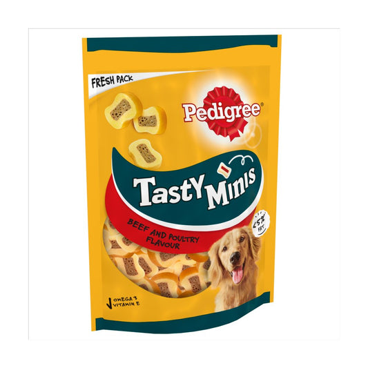 Pedigree Tasty Minis Adult Dog Treats Beef & Poultry Chewy Slices 155g (Pack of 8) - Hungry Tails