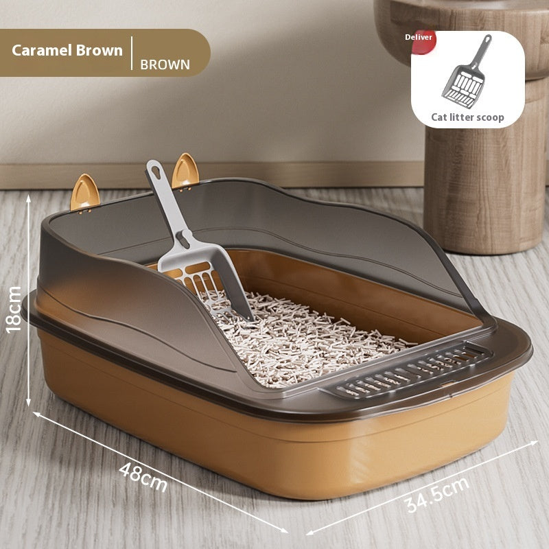 Semi-Enclosed Cat Litter Box Caramel Brown