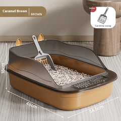 Semi-Enclosed Cat Litter Box Caramel Brown