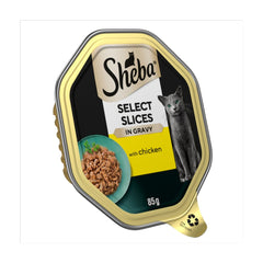 Sheba Slices Adult Cat Food Tray with Chicken in Gravy 85g (Pack of 22) - Hungry Tails