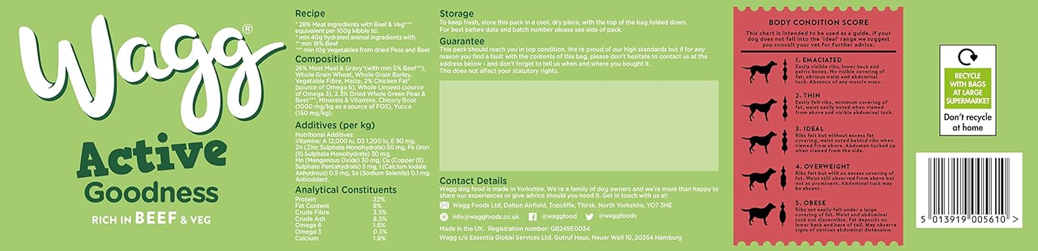 Wagg Active Goodness Complete Rich in Beef & Veg 12kg (Pack of 1) - Hungry Tails