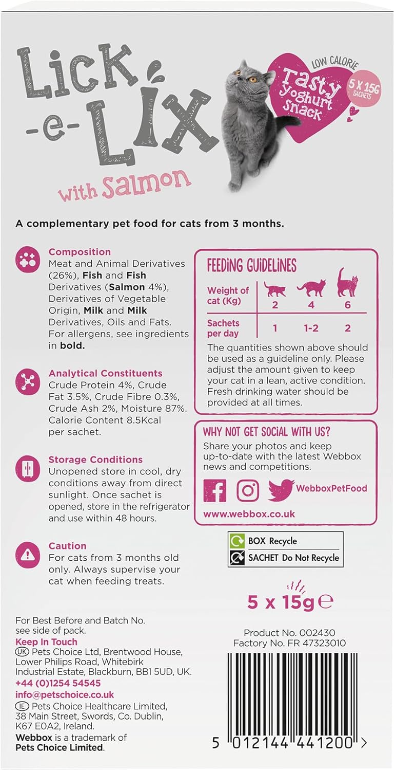 Webbox Lick e Lix with Salmon, Tasty Yoghurty Treat 5 x 15g (Pack of 1) - Hungry Tails