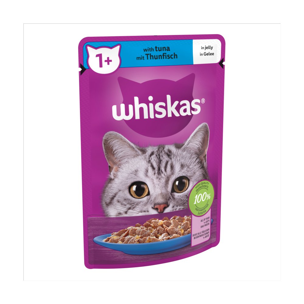 Whiskas 1+ Adult Cat Food Pouches in Jelly with Tuna 85g (Pack of 28) - Hungry Tails