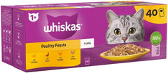 Whiskas 1+ Poultry Feasts, Adult Cat Food Pouches in Jelly 12 x 85g (Pack of 1) - Hungry Tails