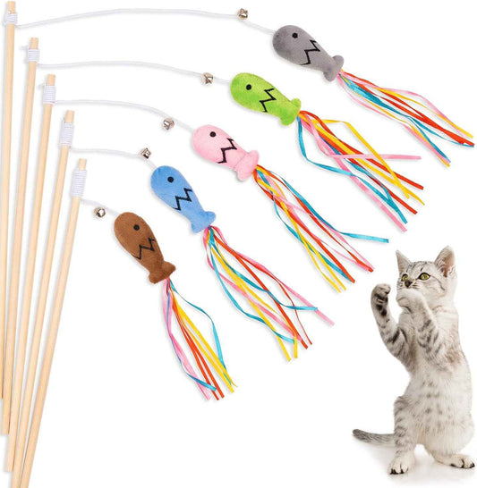 fishing rod toy for cats playing wooden stick