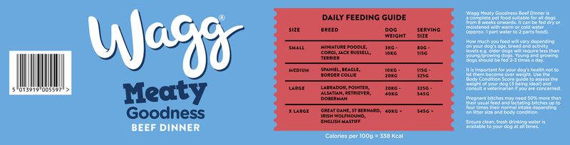 Wagg Meaty Goodness Adult Complete Beef Dinner Dry Dog Food 2kg (Pack of 1) - Hungry Tails