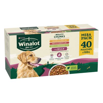 WINALOT Meaty Chunks Mixed in Gravy Wet Dog Food 12x100g PMP (Pack of 1)