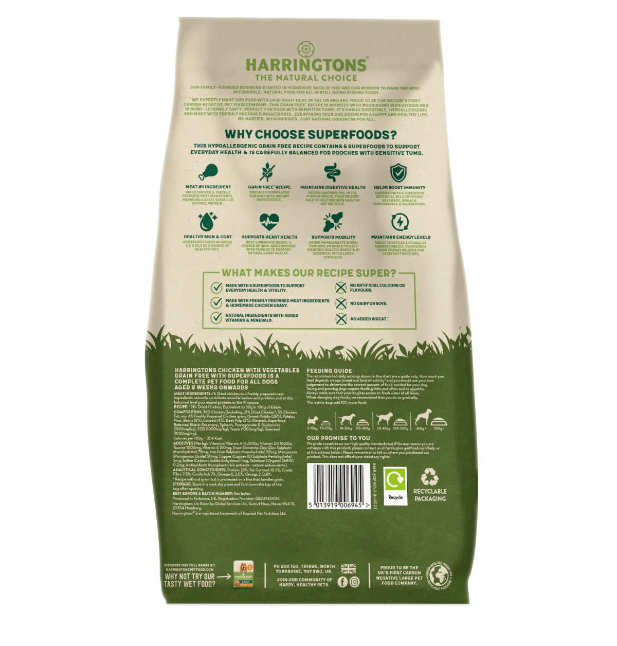 Harringtons Superfoods Dry Adult Dog Food Chicken & Veg 12kg (Pack of 1)