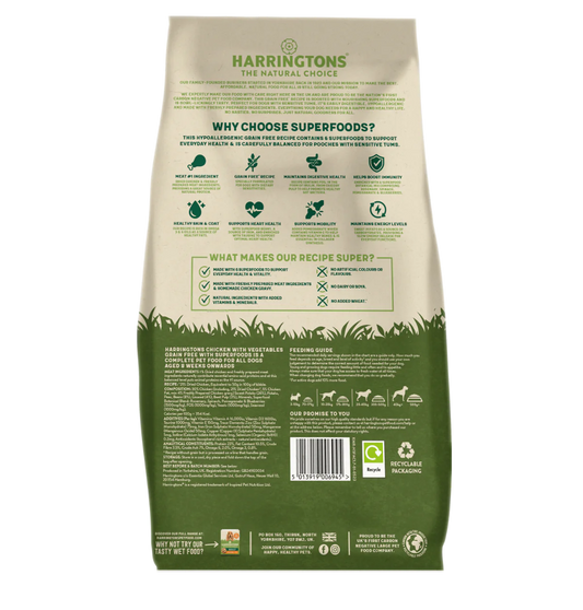 Harringtons Superfoods Dry Adult Dog Food Chicken & Veg 1.7kg (Pack of 4)