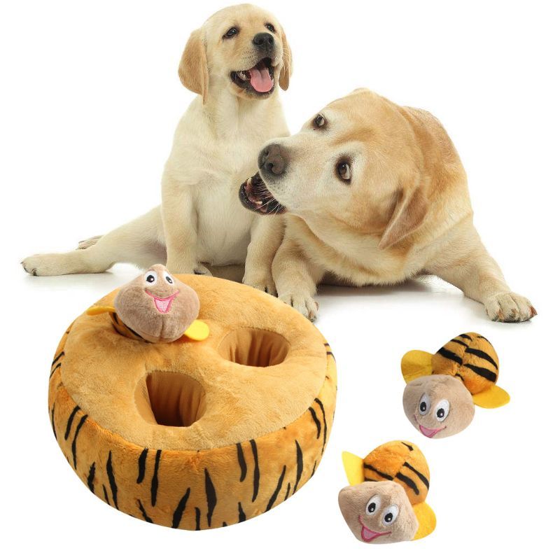 Hide Dog Toy, Interactive Puppy Toy, Colourful Plush Squeaky Dog Toy, Honeycomb and Beehive Chewing Fetch Hiding Cute Funny Toy for Small and Medium Dogs