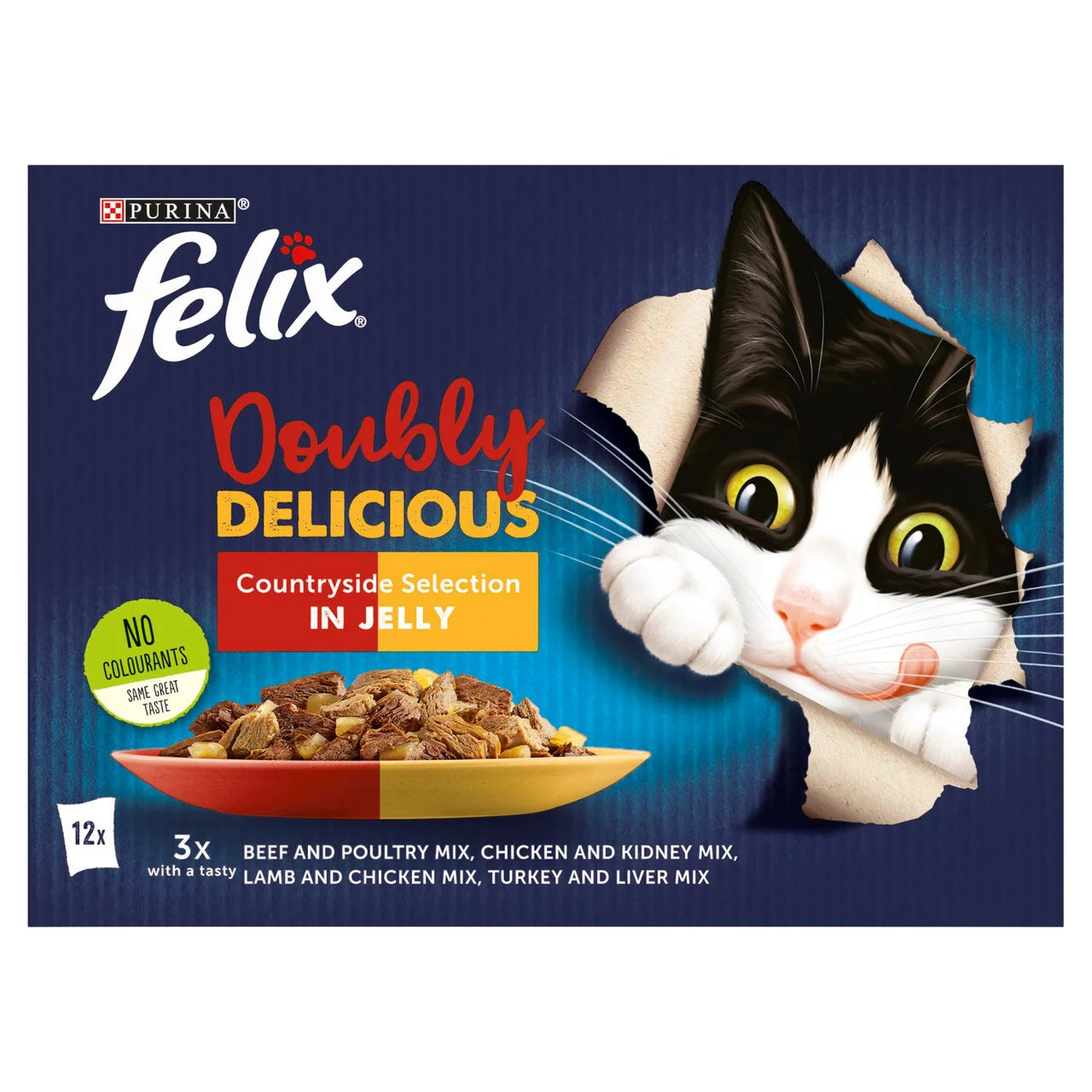 FELIX Doubly Delicious Meat Selection in Jelly Cat Food 12x100g (Pack of 1)